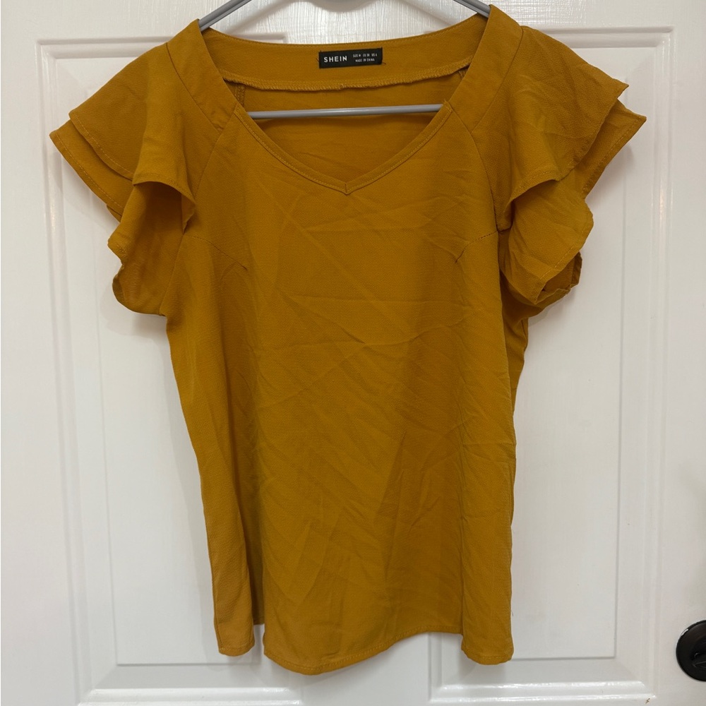 SHEIN Golden Ruffle Sleeve Blouse